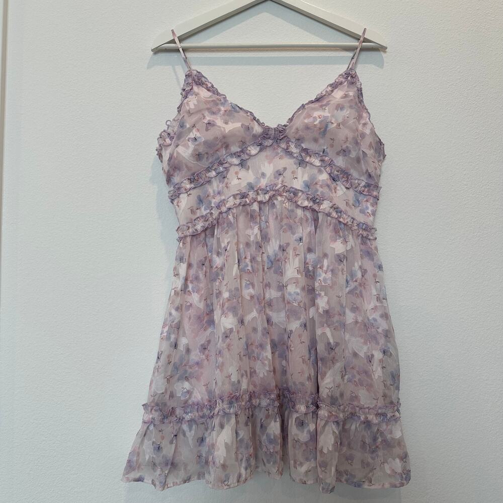 Kestan lavender purple floral ruffle tiered summer mini dress small